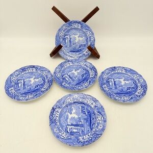 Set of 5 Spode Blue Italian bread butter cake plates | Made in England